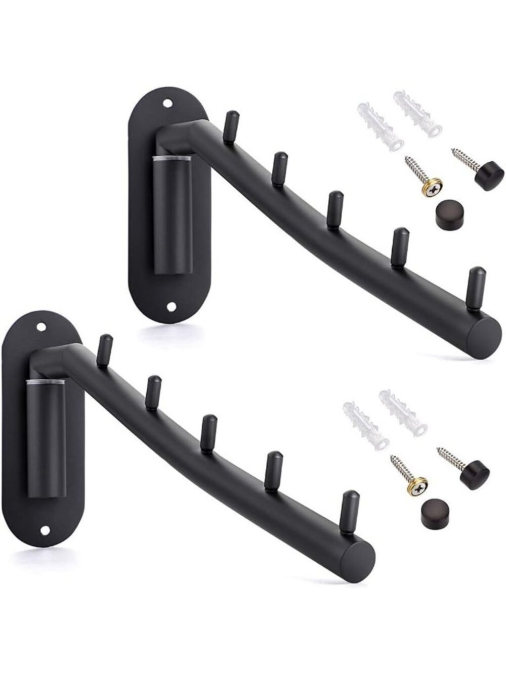 Stainless Steel Wall-Mount Clothes Hanger Rack with Swing Arm & 5 Hooks - Sturdy